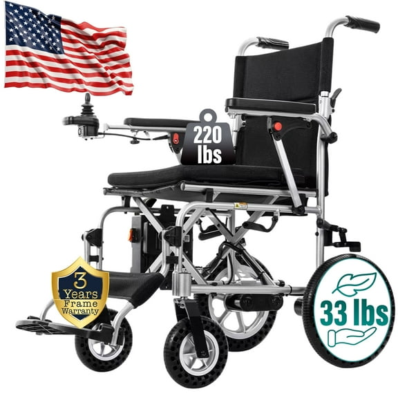 MALISA Electric Wheelchair, Ultra Lightweight Power Wheelchair, Folding Dual Motorized All Terrain, Silver