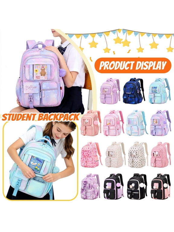 Lightweight Ergonomic Backpack Large Capacity Nylon Book Bag with Reflective Strips Breathable Back Panel Padded Shoulder Straps Durable Satchel for Heavy Books Black Pink
