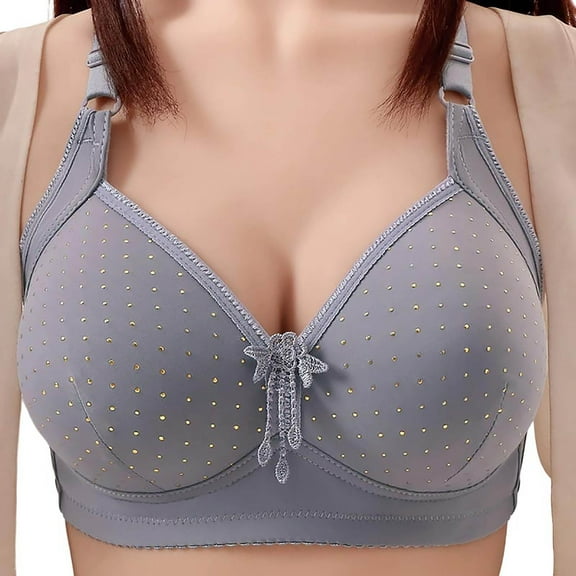 Lightweight Everyday Bras - Women's Solid Color No Steel Ring Push Up Breathable Underwear Daily Bra Gray 42
