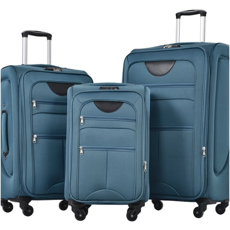 3-Pc Expandable Softside Suitcase Set with 360 Spinner Wheels, Green Polyester
