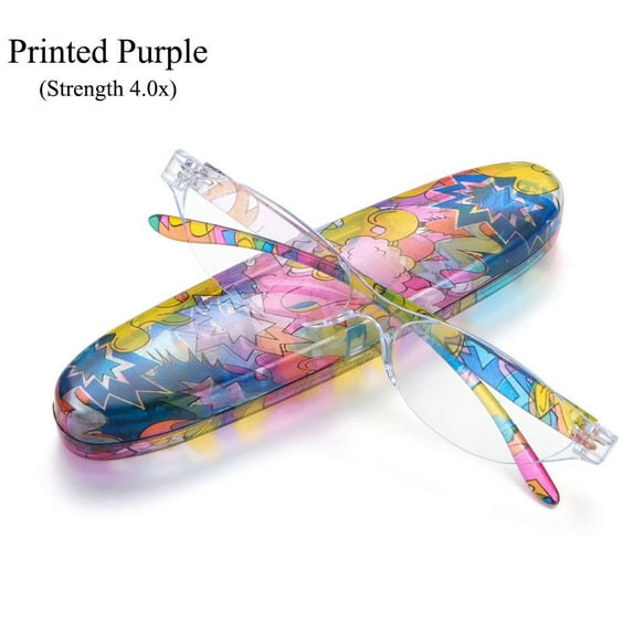 Lightweight Eyeglasses Computer Readers Floral Reading Glasses with Case Reading Glasses Anti Blue Light Small Oval STRENGTH 4.0X PRINTED PURPLE