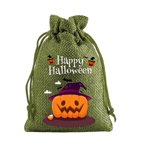 Lightweight Fabric Halloween Gift Drawstring Bag, MultipurposeCandy Storage Pouch, Portable Holiday Treat Sack for Classroom Party, Home Table And Halloween Gift Exchange Layout