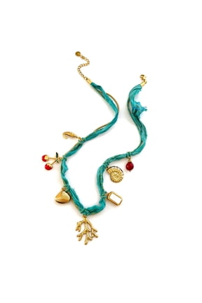 Lightweight Fabric Stackable Necklace With Shell Fruit Charm Adjustable Beach Jewelry For Vacation