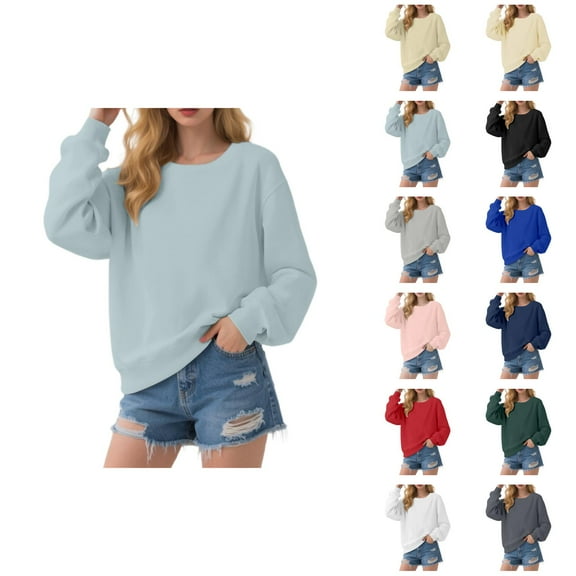 Lightweight Fall Basic Sweatshirts for Women 2025 Long Sleeve Crewneck Relaxed Fit Plain Sweatshirt Pullover Tops