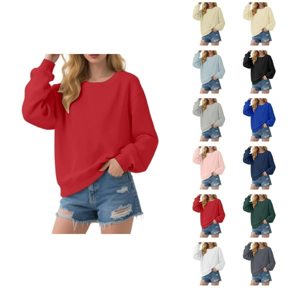 Lightweight Fall Basic Sweatshirts for Women 2025 Long Sleeve Crewneck Relaxed Fit Plain Sweatshirt Pullover Tops