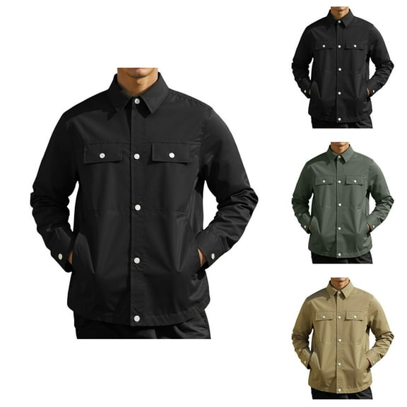 Lightweight Fall Jackets for Men 2025 Long Sleeve Button Down Collared Casual Jacket with Pockets Outerwear Coat