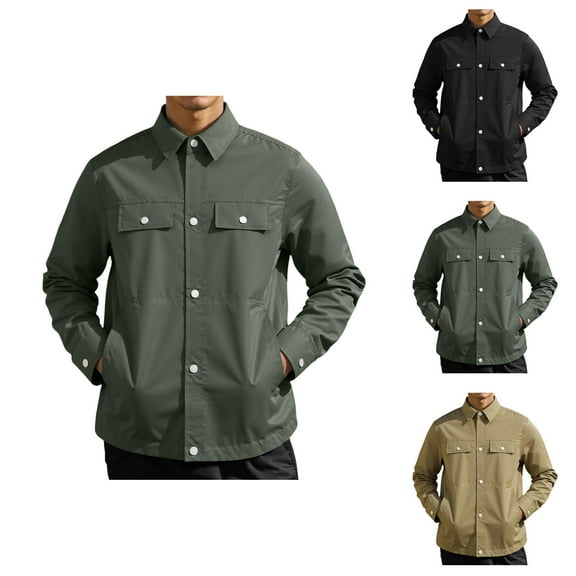 Lightweight Fall Jackets for Men 2025 Long Sleeve Button Down Collared Casual Jacket with Pockets Outerwear Coat