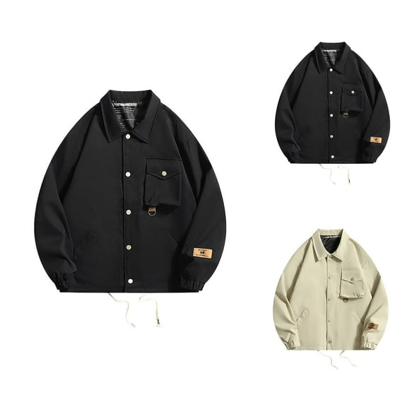 Lightweight Fall Jackets for Men 2025 Long Sleeve Collared Loose Casual Button Down Jacket with Pockets Outerwear Coat