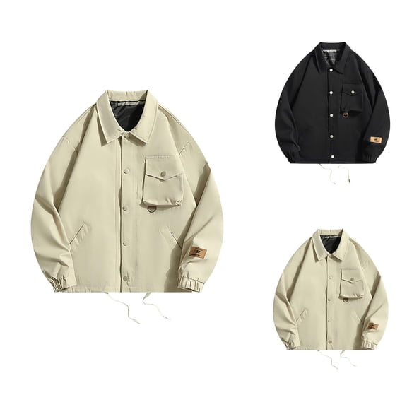 Lightweight Fall Jackets for Men 2025 Long Sleeve Collared Loose Casual Button Down Jacket with Pockets Outerwear Coat