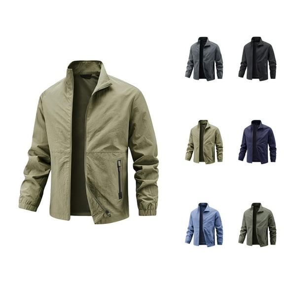 Lightweight Fall Jackets for Men 2025 Long Sleeve Stretchy Loose Stand Collar Zip Up Jacket with Pockets Outerwear