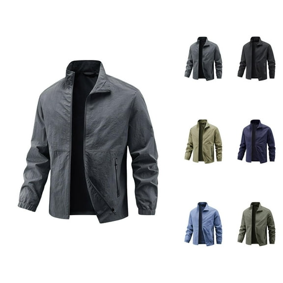 Lightweight Fall Jackets for Men 2025 Long Sleeve Stretchy Loose Stand Collar Zip Up Jacket with Pockets Outerwear