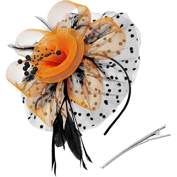 Lightweight Fascinator Hat with Flower Feather Mesh for Women Tea Party Church