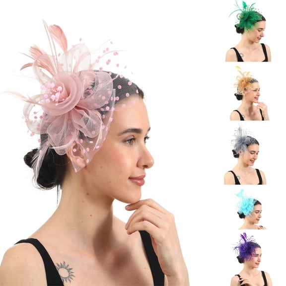 Lightweight Fascinator Hat with Flower Feather Mesh for Women Tea Party Church