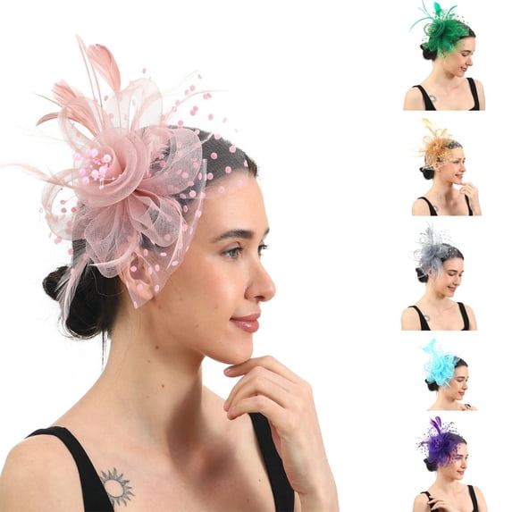 Lightweight Fascinator Hat with Flower Feather Mesh for Women Tea Party Church