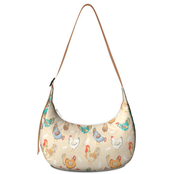 Lightweight Fashion Bag for Women – Water-Resistant Nylon, Retro Farm Egg and Rooster Pattern, Comfortable Everyday Purse