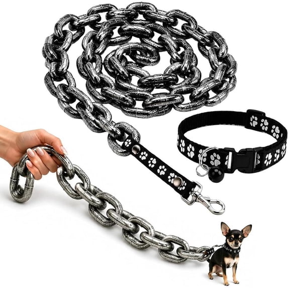 Lightweight Faux Chain Pet Leash and Collar Set, Funny Giant Chain Style Plastic Dog Leash for Small Dogs and Cats, Novelty Pet Photo Prop, Costume Party Accessory