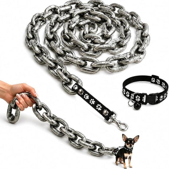 Lightweight Faux Chain Pet Leash and Collar Set, Funny Giant Chain Style Plastic Dog Leash for Small Dogs and Cats, Novelty Pet Photo Prop, Costume Party Accessory