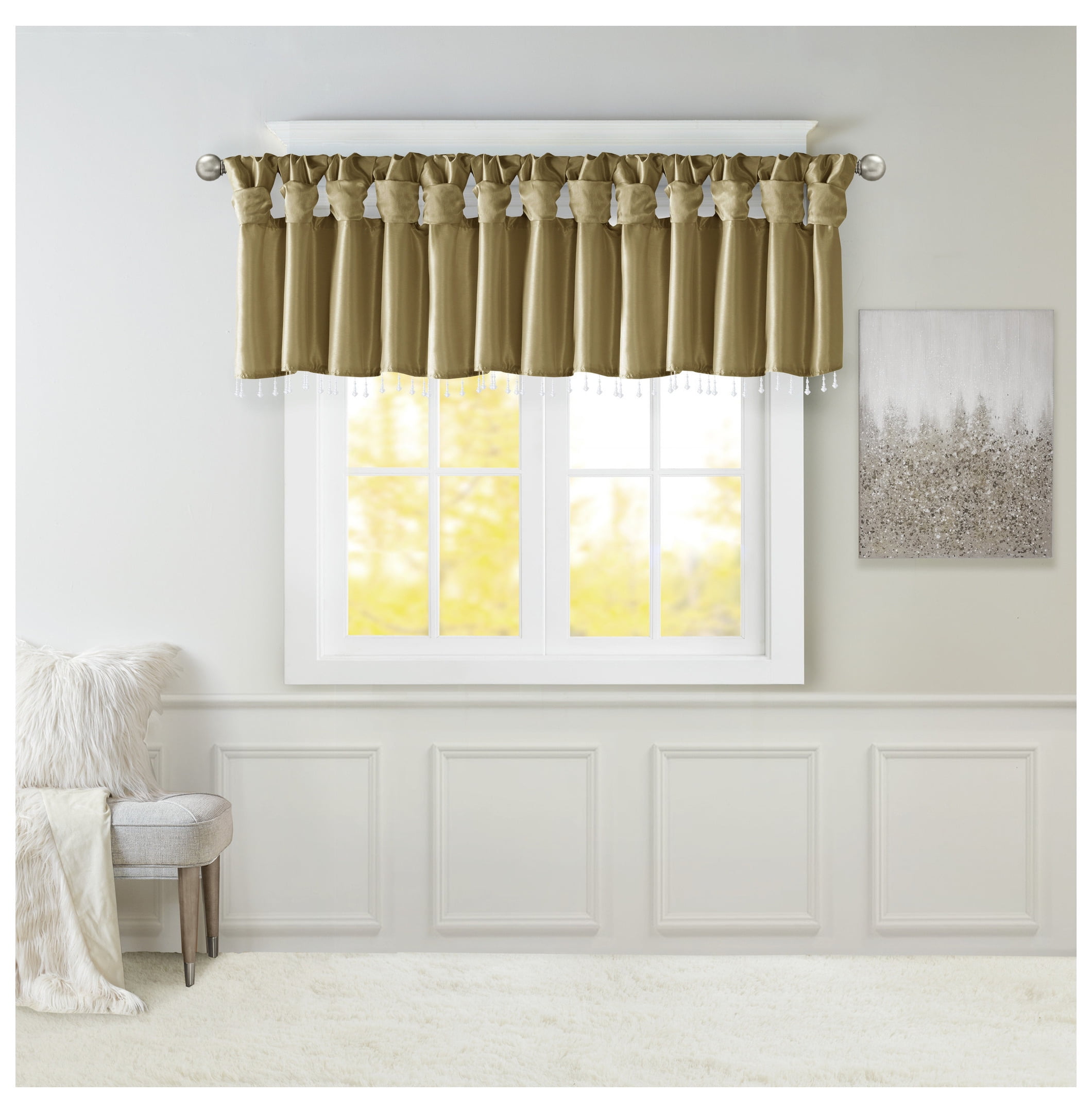 Lightweight Faux Silk Valance With Beads Bronze 50x26"