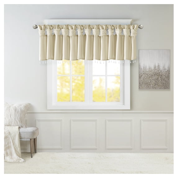 Lightweight Faux Silk Valance With Beads Champagne 50x26"