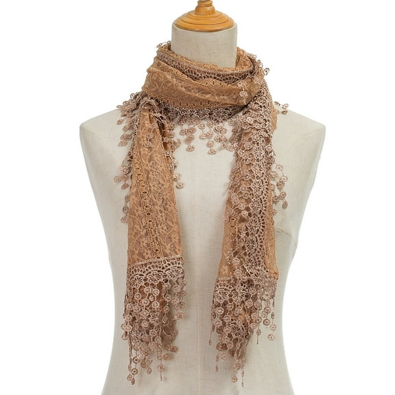 Lightweight Feminine teardrop fringe Vintage Lace Scarf Mesh Crochet Tassel Scarfs for Women