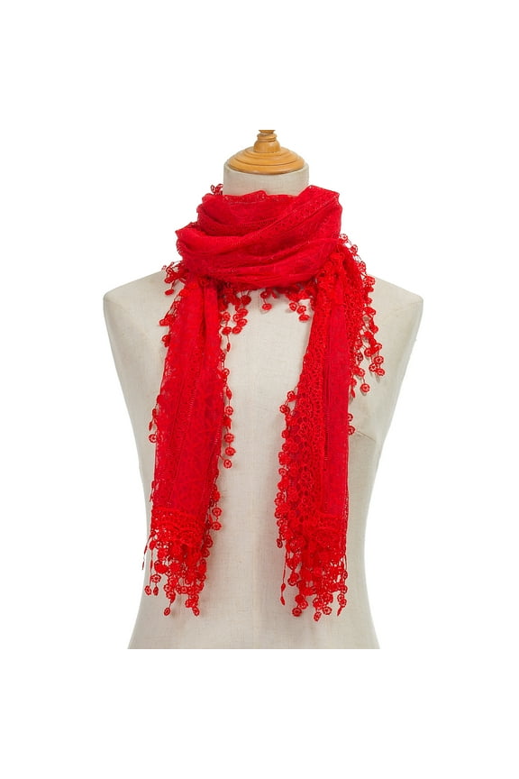 Lightweight Feminine teardrop fringe Vintage Lace Scarf Mesh Crochet Tassel Scarfs for Women