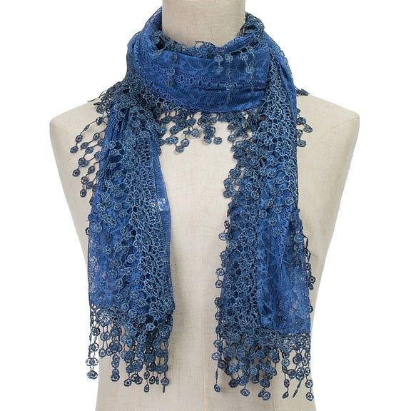 Lightweight Feminine teardrop fringe Vintage Lace Scarf Mesh Crochet Tassel Scarfs for Women
