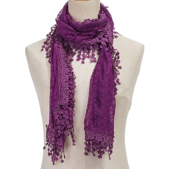 Lightweight Feminine teardrop fringe Vintage Lace Scarf Mesh Crochet Tassel Scarfs for Women