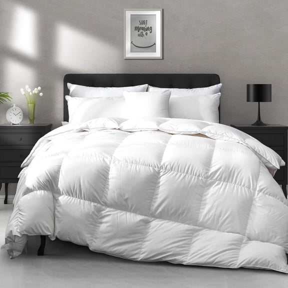 Lightweight Down  Fibers Comforter Full Size - Cooling Bed Comforter, Hotel Collection High Fill-Power Thin Duvet Insert for Warm Weather/Hot Sleepers, 82x86, White
