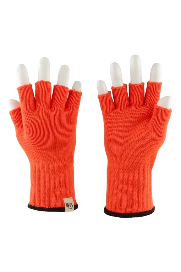 Merino Wool Fingerless Gloves - Warm Knitted Gloves - Half Finger Gloves - Blaze Orange - Small