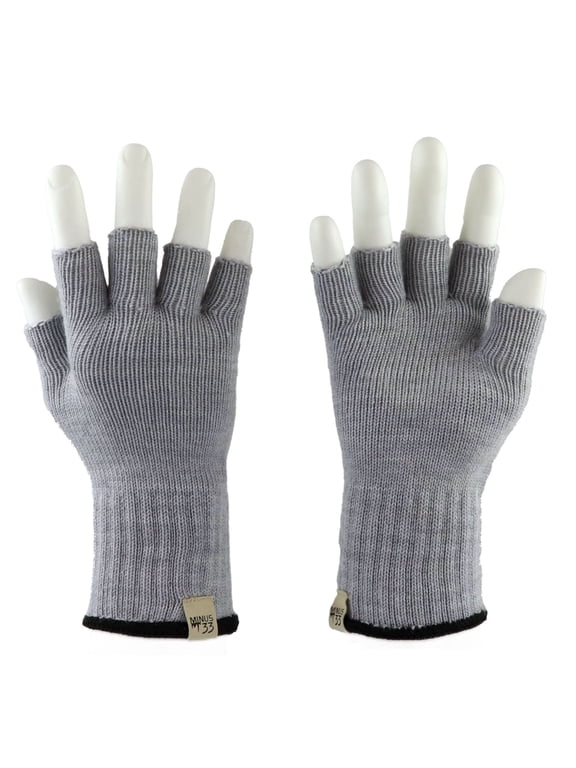 Merino Wool Fingerless Gloves - Warm Knitted Gloves - Half Finger Gloves - Ash Gray - X-Large