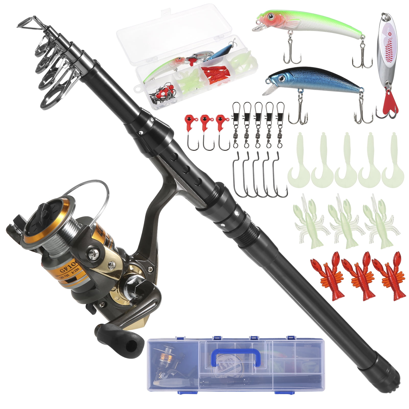 Lightweight Fishing Rod and Reel Combo Kit with Tackle Box Fishing