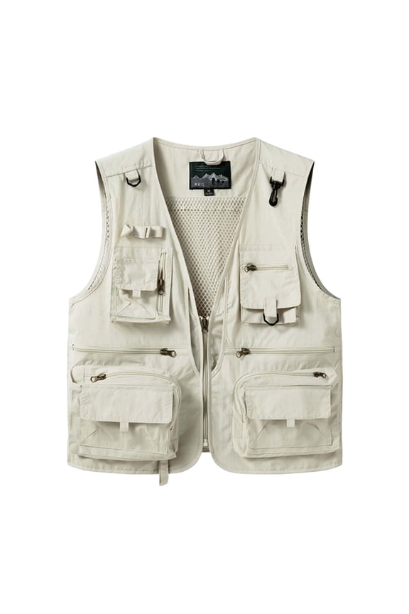 Lightweight Fishing Vest for Women Breathable Fishnet Liner Loose Zip V Neck Photography Jackets with Multi-Pockets