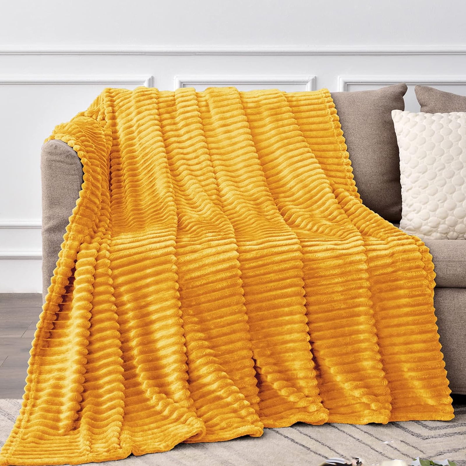 Lightweight Flannel Fleece Blanket for Couch Bed - Twin 60"x80" (Yellow)