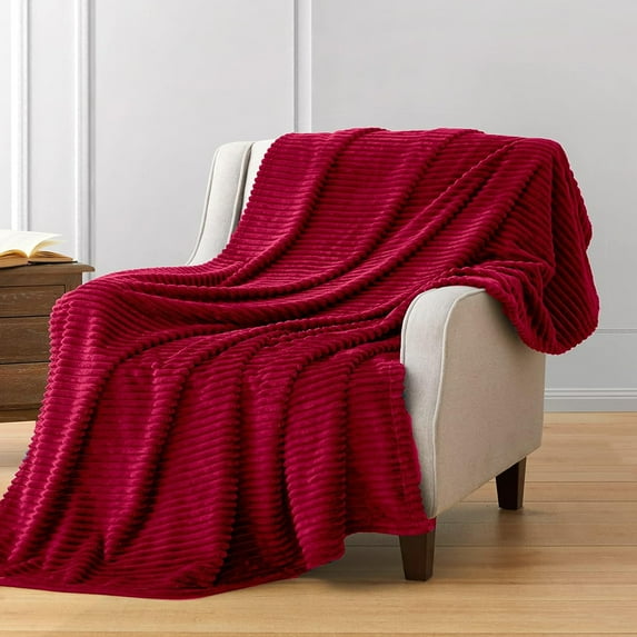 Lightweight Flannel Fleece Throw Blanket for Couch 60"x80" (Wine Red)