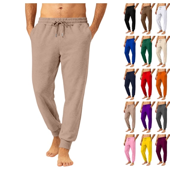 Lightweight Fleece Sweatpants for Men with Pockets Active Gym Athletic Drawstring Baggy Loose Sweat Pants Open Bottom,Khaki XXL