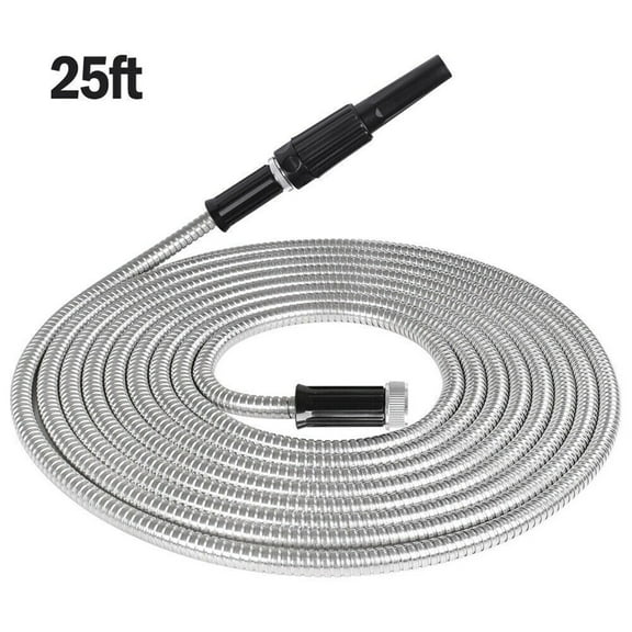 Lightweight Flexible Metal Garden Water Hose, 25Ft Stainless Steel Water Hose For Powerful Stream, Durable And Rust Resistant