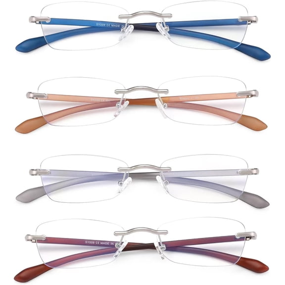 Lightweight Flexible Reading Glasses for Women, Rimless 4 Pack Blue Light Blocking Computer Readers Eyeglasses UV 400
