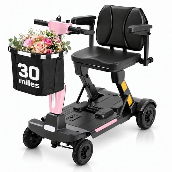 Ecomobi Lightweight Mobility Scooter for Adults & Seniors, Cruise & Airline Approved, Foldable Portable Electric Scooter, 30-Mile Range, Removable Lithium Battery, 300 lb Capacity,Pink
