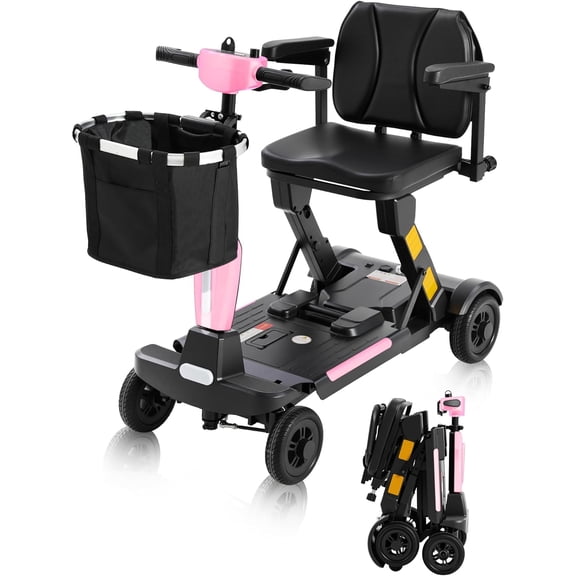 Lightweight Foldable 4-Wheel Mobility Scooter for Adults & Seniors – 15-30 Miles Long Range Electric Powered Wheelchair, 350W Motor, Removable Battery, Portable Travel Scooter for Elderly & Disabled