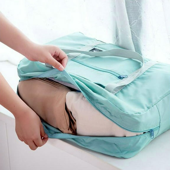 Lightweight Foldable Duffel Bag - Water-Resistant Weekender Overnight Gym Sports Tote Carry On Luggage for Women(Light blue)