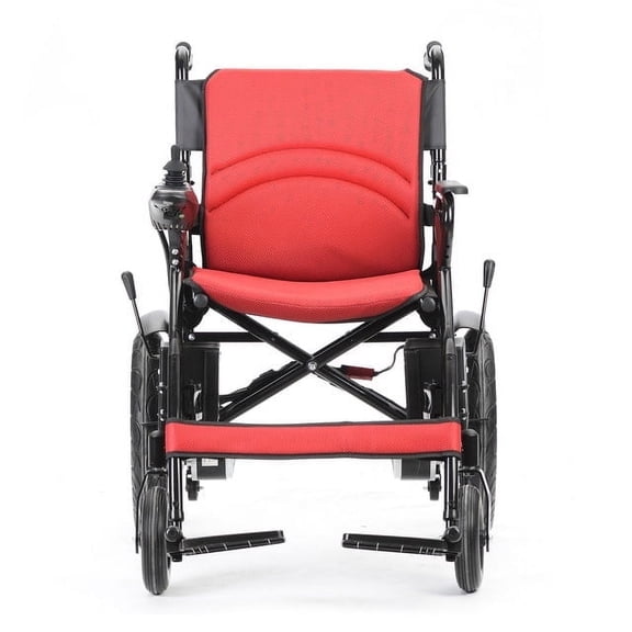 Lightweight Foldable Electric Red Wheelchair with Lithium Battery, Waterproof Joystick, 250W Motors, 265 lbs Capacity, 13 Miles Range, Travel Power Chair for Grass, Mud, Snow & Bumpy Roads