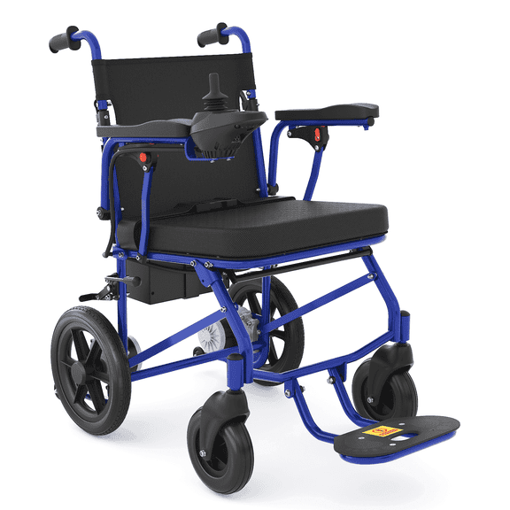 Lightweight Foldable Electric Wheelchairs for Adults,500W Power All Terrain Motorized Wheelchair Portable-12mi, Blue