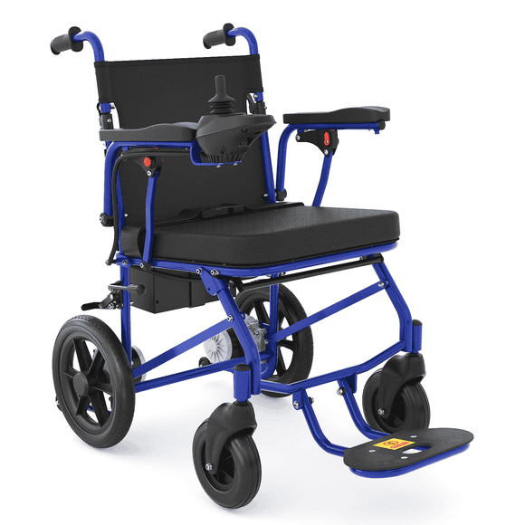 Lightweight Foldable Electric Wheelchairs for Adults,500W Power All Terrain Motorized Wheelchair Portable-12mi, Blue