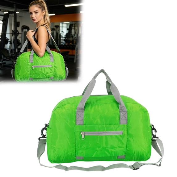 Lightweight Foldable Gym Duffle Bag with Separate Shoe Compartment Water Bottle Pocket Detachable Strap for Travel Sports Weekend Trip,Light Green
