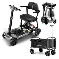 Foldable 4-Wheel Mobility Scooter for Seniors and Adults, Airline Approved, Detachable Trailer, Dual Lithium Batteries, Lightweight Travel Scooter, 5 mph, Silver