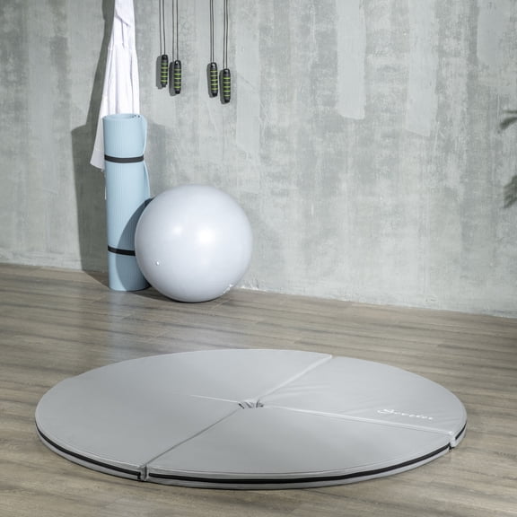 Lightweight Foldable Pole Dance Mat 2 Thick for Home Gym, 5 Wide Round PVC Foam Mat with Universal Hole, Grey