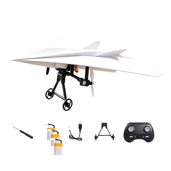 Electric Power RC Paper Airplane Assembly Kit, Gyro Balance Stabilizer Dual Prop Micro Aircraft with Small Camera
