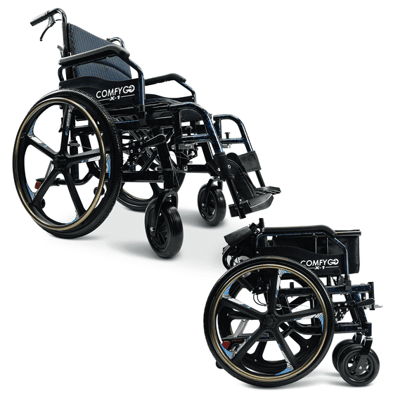 ComfyGO Lightweight Foldable Manual Wheelchair, Blue