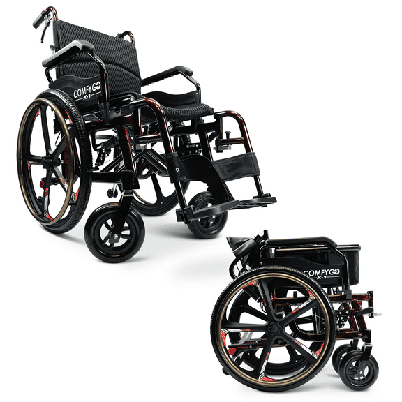 Lightweight Foldable Self Propelled Wheelchair - Self-Propelled Transfer Wheelchairs,17.5" Seat Width, Special Edition, Red