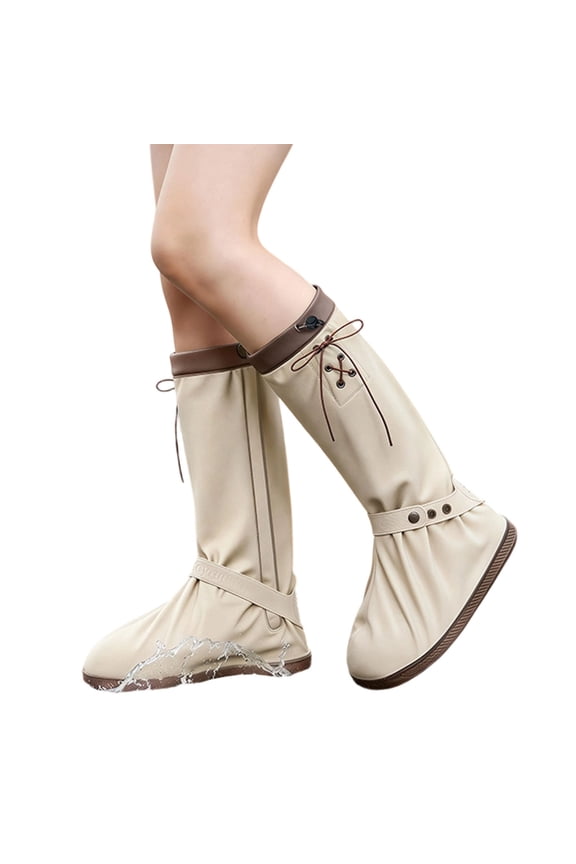 Lightweight Foldable Tall Rubber Rain Boot Adjustable Drawstring Waterproof Calf High Proof Mud Boot Outdoor Gardening Walking Rain Shoe for Women Daily Travel Farm Yard Wet Weather Use